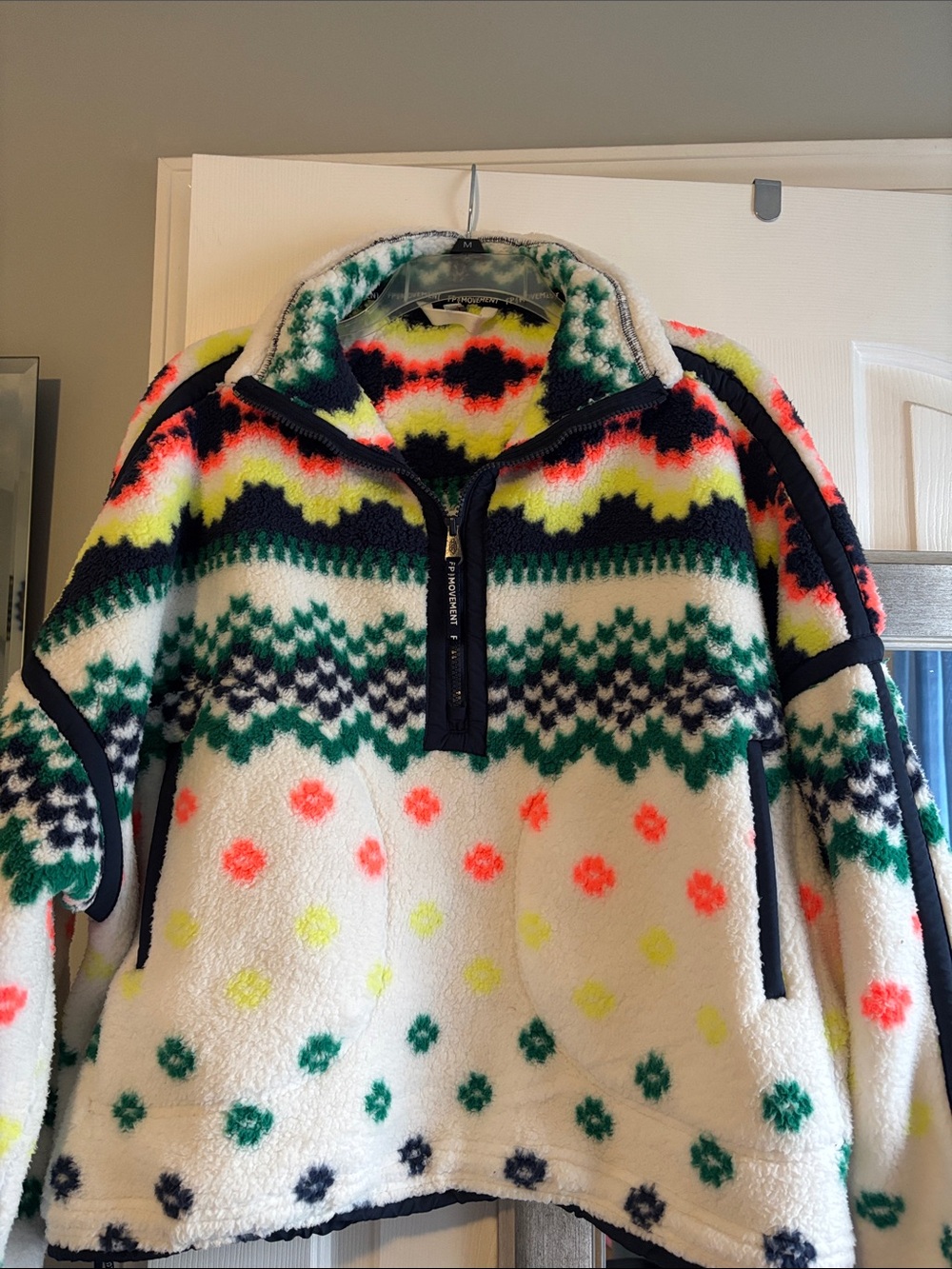 Neon Dot and Fair Isle Sherpa Pullover Jacket - White/Multicolor We the free